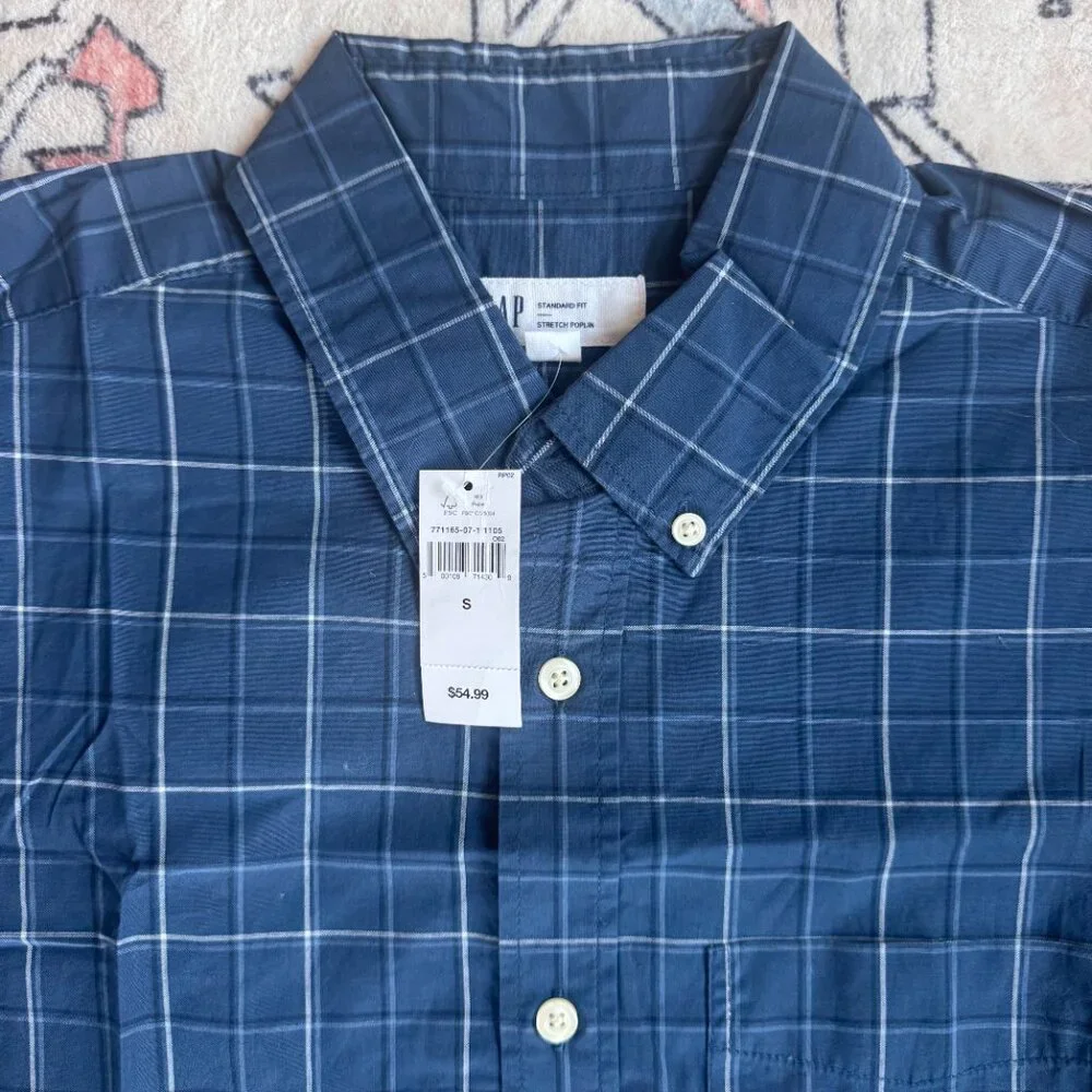 Gap Factory Poplin Shirt Blue Plaid - size Small NWT - Picture 2 of 3